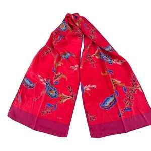 Echo Silk Scarf Bright Colors Floral Print Rectangular Coral Fuchsia Blue Long
